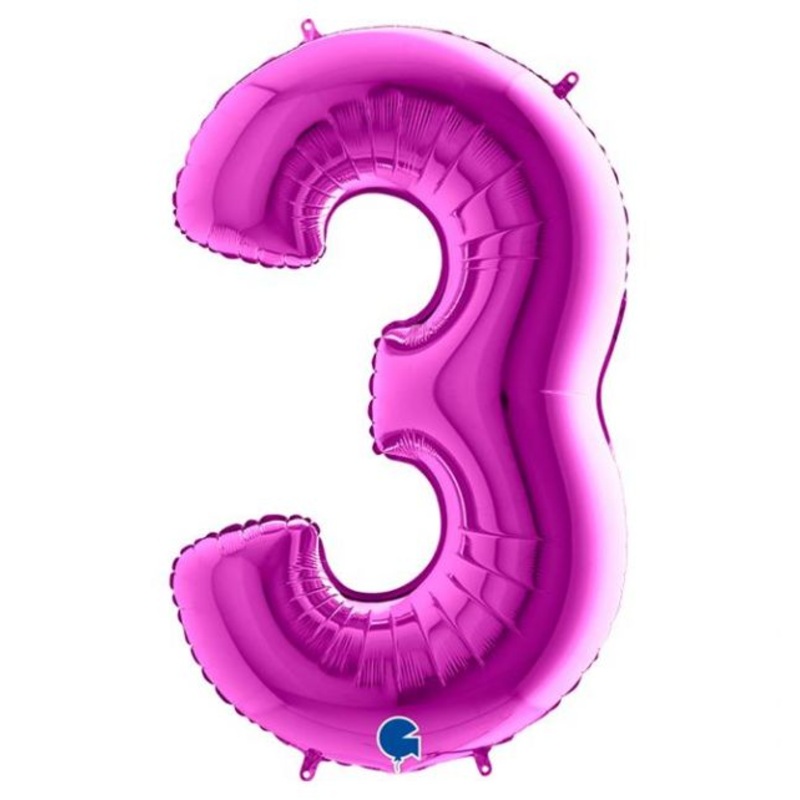 Number 3 Purple 40" Foil Balloon Packaged