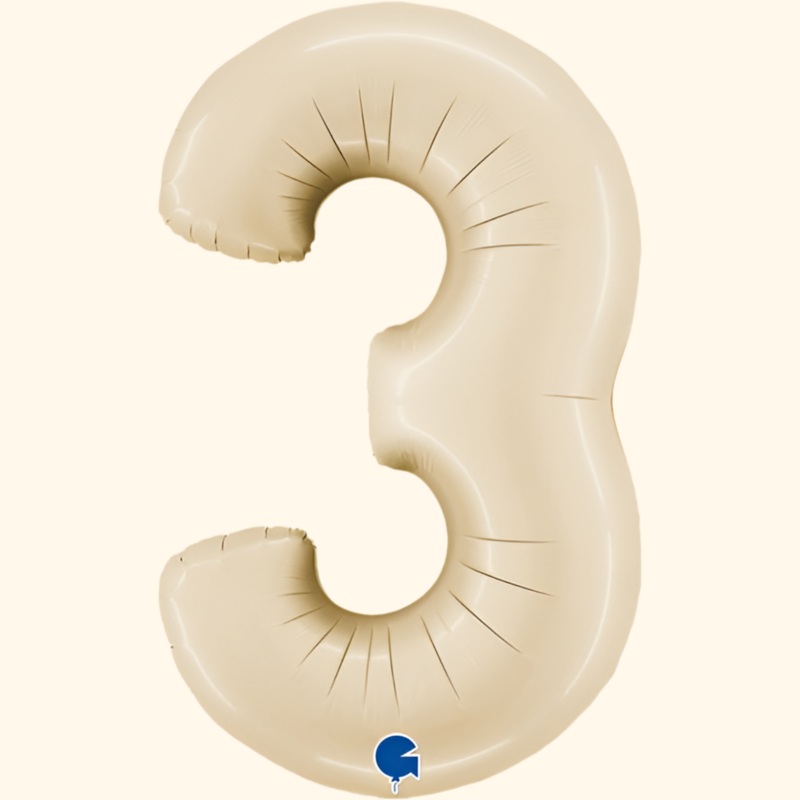 Number 3 Satin Cream 40" Foil Balloon Packaged