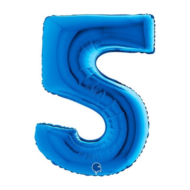 Number 5 Blue 40" Foil Balloon Packaged