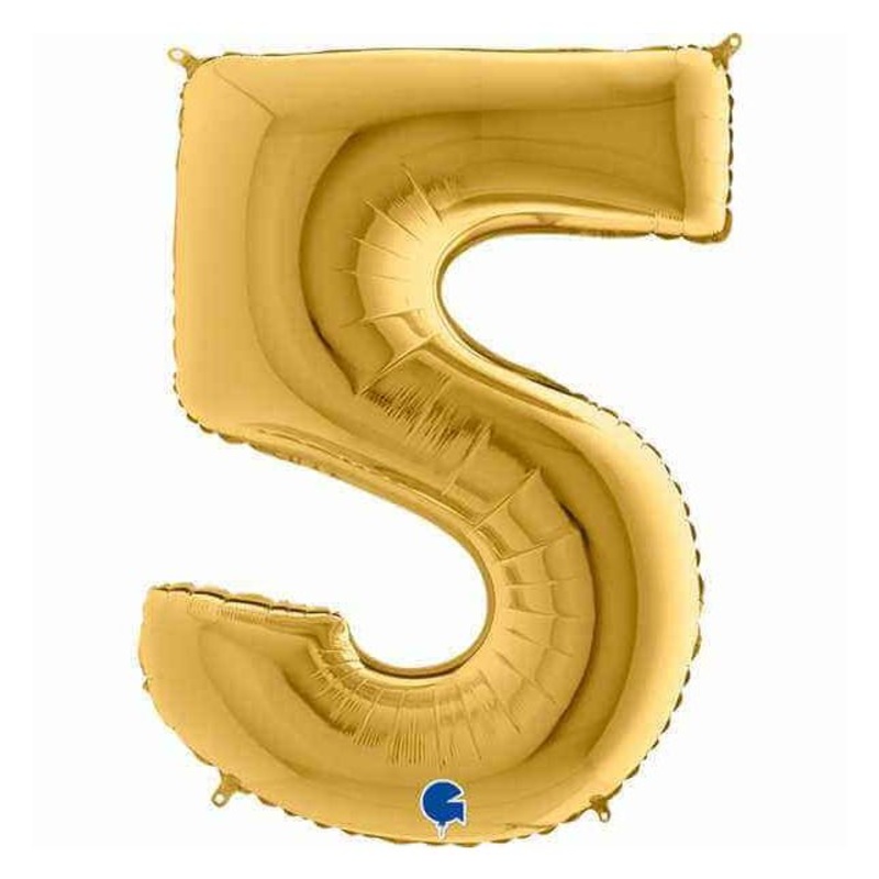 Number 5 Gold 40" Foil Balloon Packaged