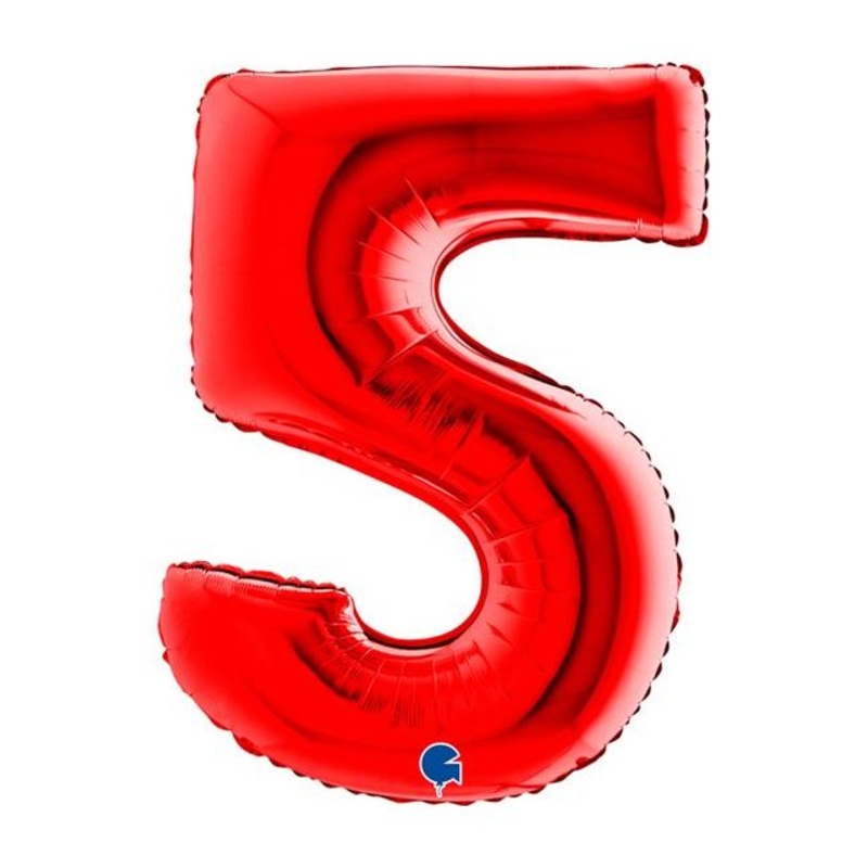 Number 5 Red 40" Foil Balloon Packaged