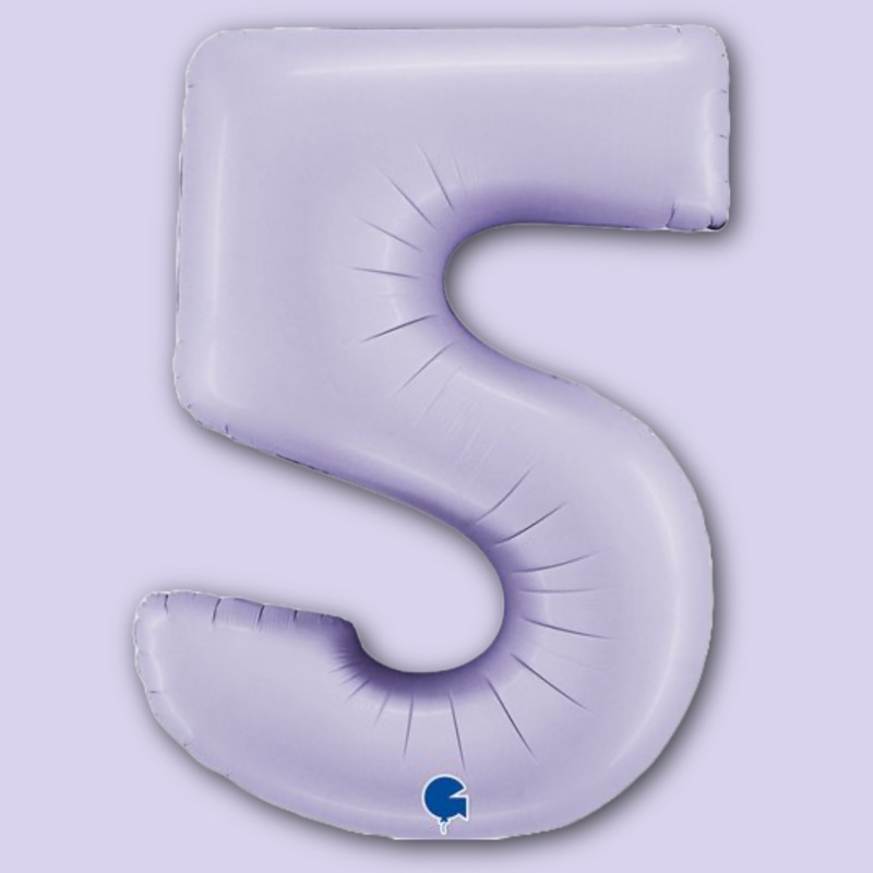 Number 5 Satin Lilac 40" Foil Balloon Packaged