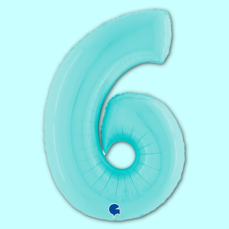 Number 6 Pastel Blue 40" Foil Balloon Packaged