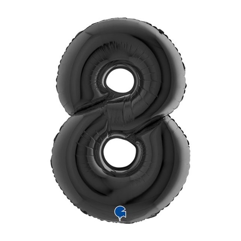 Number 8 Black 40" Foil Balloon Packaged