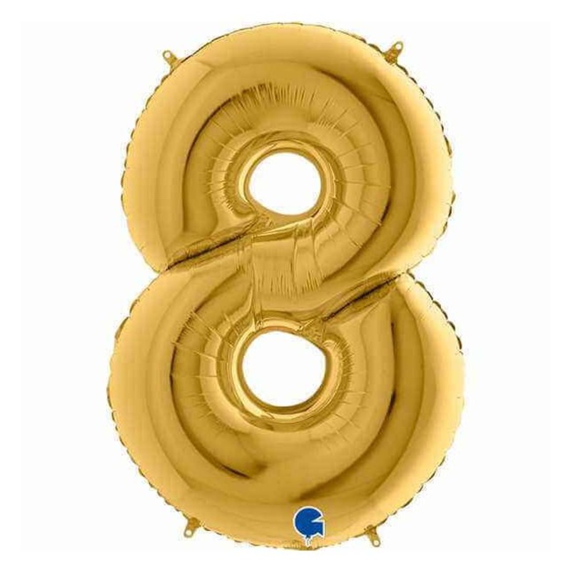 Number 8 Gold 40" Foil Balloon Packaged