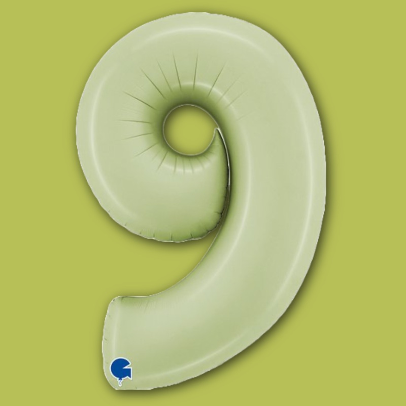 Number 9 Satin Olive Green 40" Foil Balloon Packaged