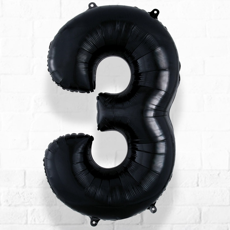 Number Foil Number Three Black Helium Filled