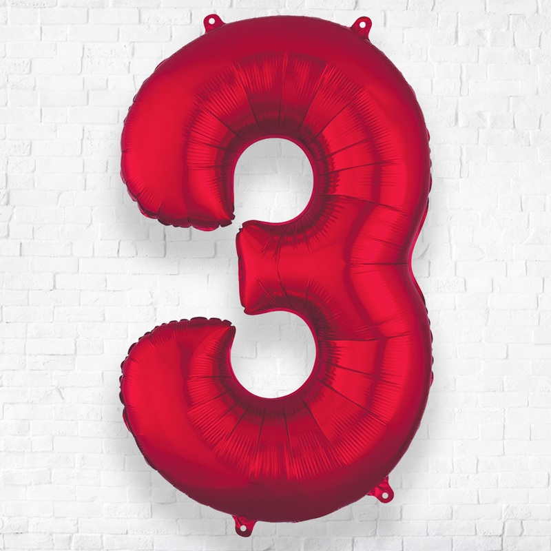 Number Foil Number Three Red - Helium Filled