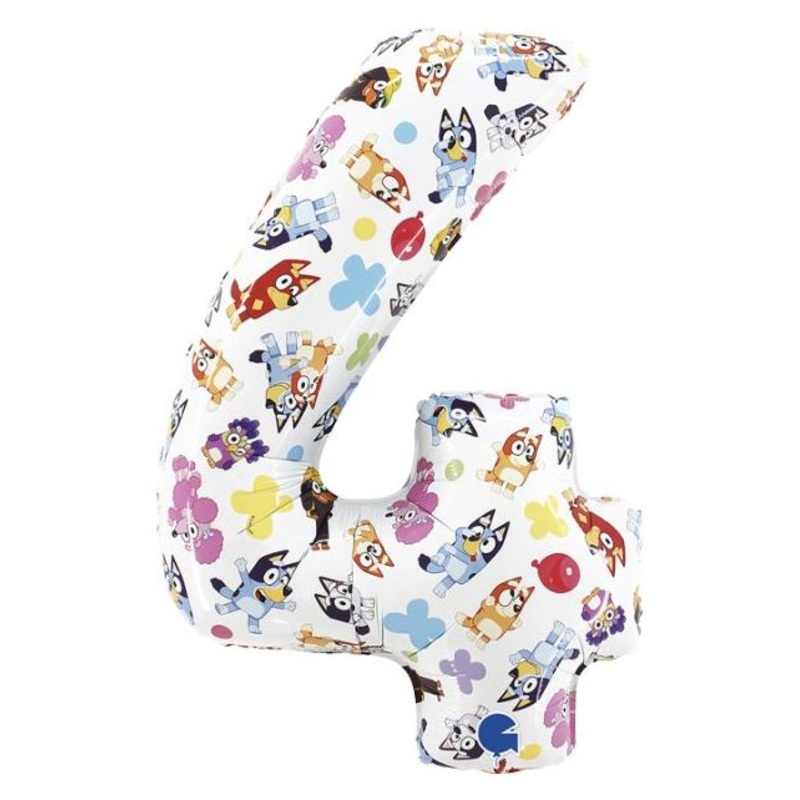 Number Four Bluey 26" Foil Balloon Packaged