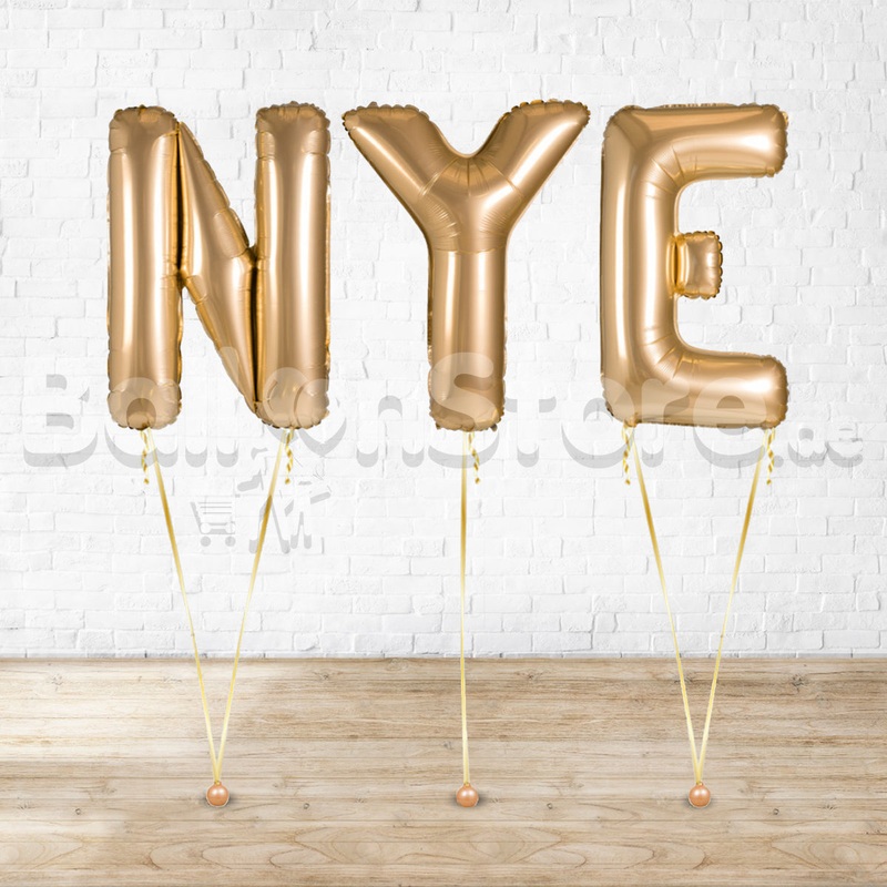 NYE Letter Foil Metallic Foil Balloons  "HELIUM FILLED"