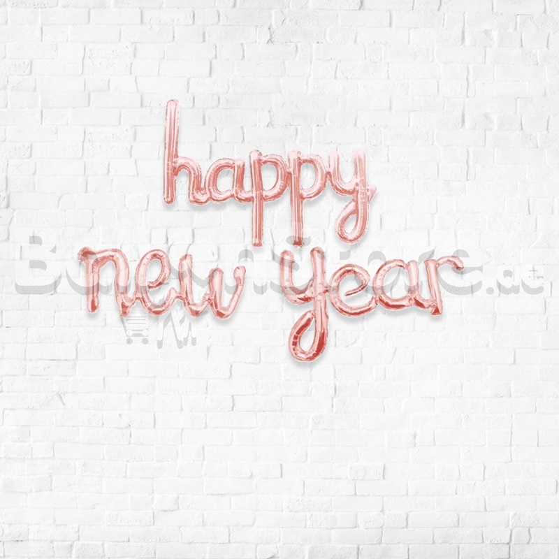 SMALL Script Happy New Year RoseGold Air-Filled Foil Balloon Banner Air-Filled - NON FLYING