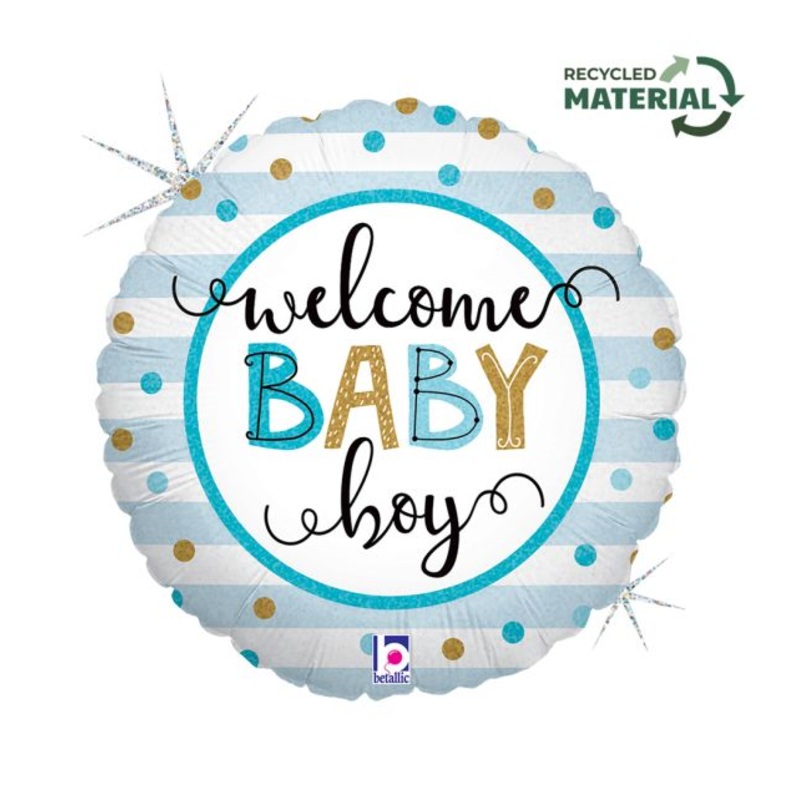 18" Baby Boy Stripes Foil Balloon Packaged