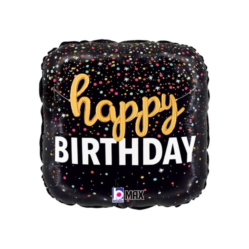 18"" Birthday Script Confetti Foil Balloon Packaged