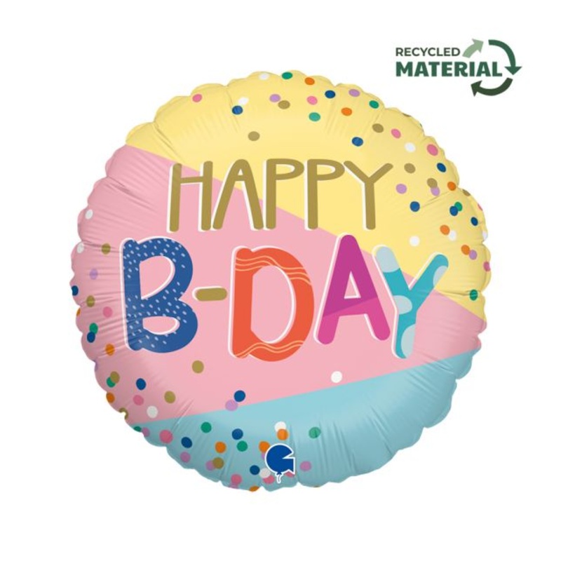 18" Funky Dots B-Day Foil Balloon Packaged
