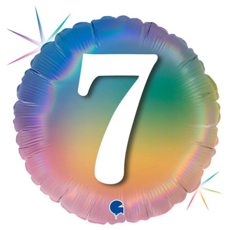 18" Happy 7 Colourful Rainbow Foil Balloon Packaged