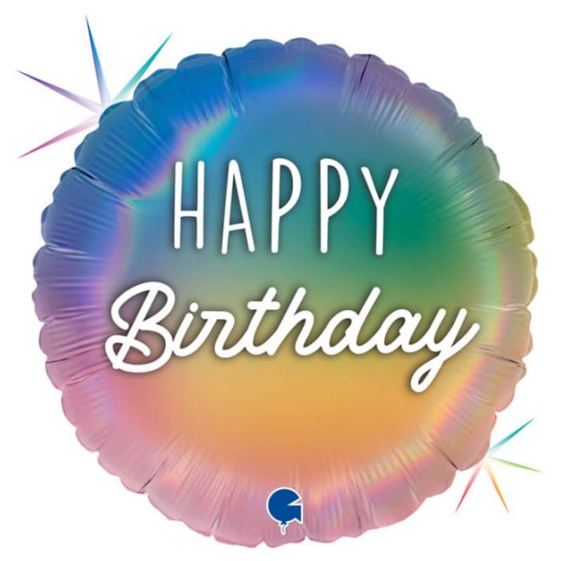 18" Happy B-Day Colourful Rainbow Foil Balloon Packaged