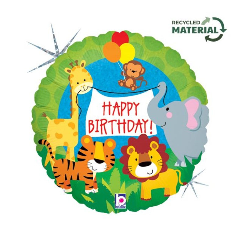 18" Jungle Animals Birthday Foil Balloon Packaged
