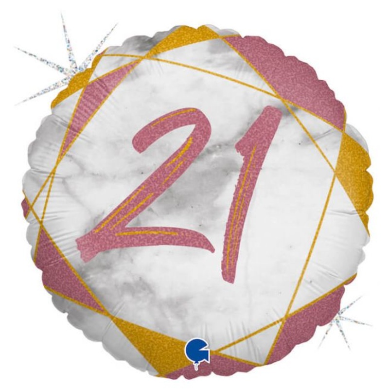 18" Marble Mate 21 Rose Gold Foil Balloon Packaged