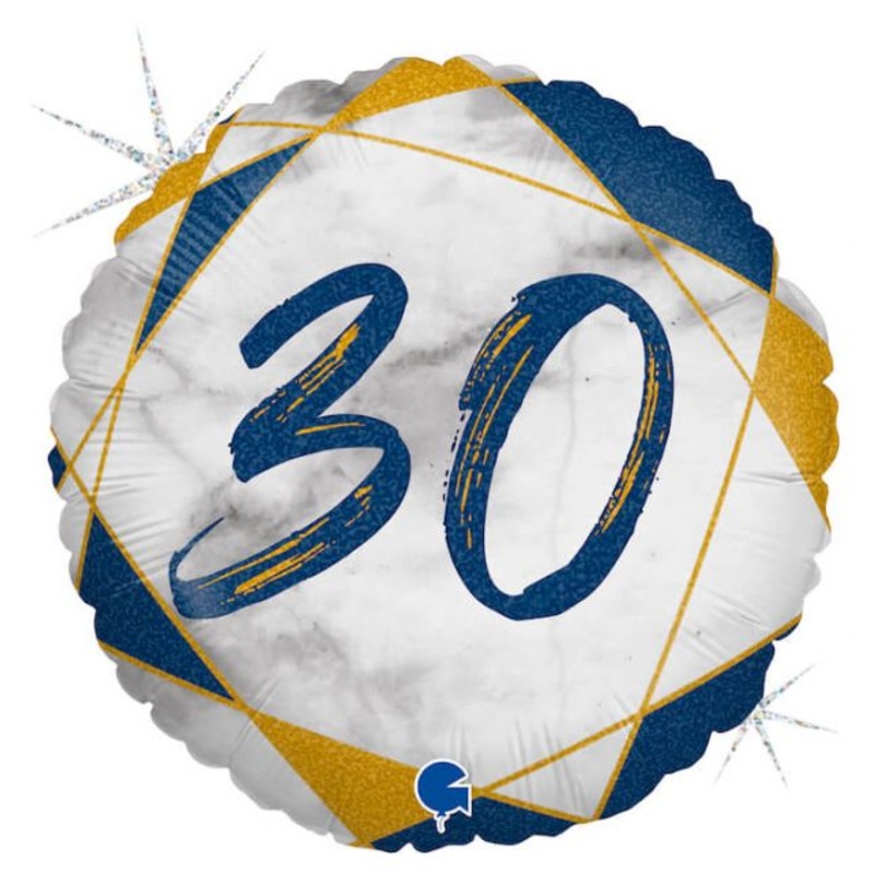 18" Marble Mate 30 Blue Foil Balloon Packaged