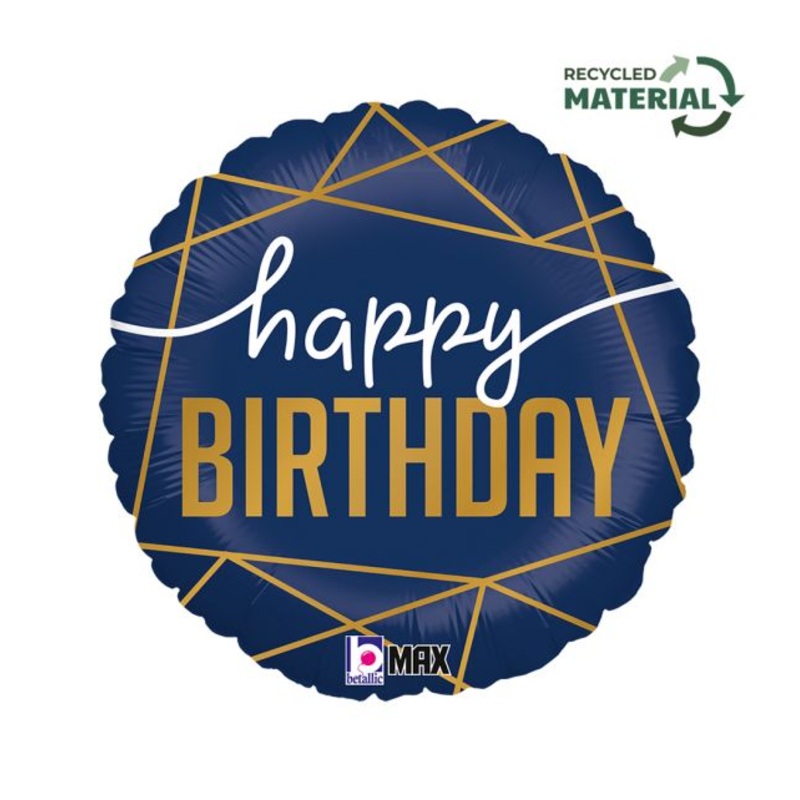 18" Navy Birthday Foil Balloon Packaged