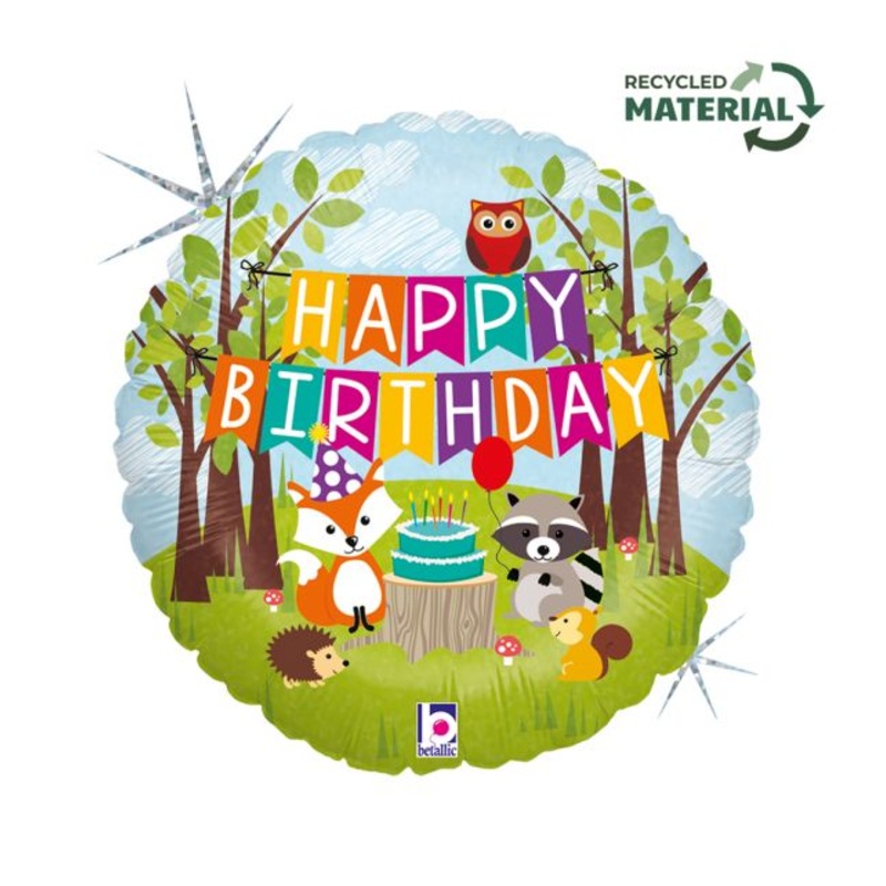 18" Woodland Birthday Foil Balloon Packaged