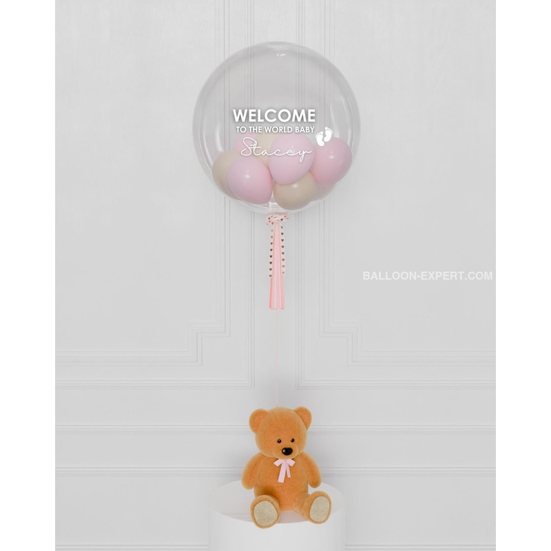 Baby Pink Personalized Bubble Balloon Filled with Small Balloons