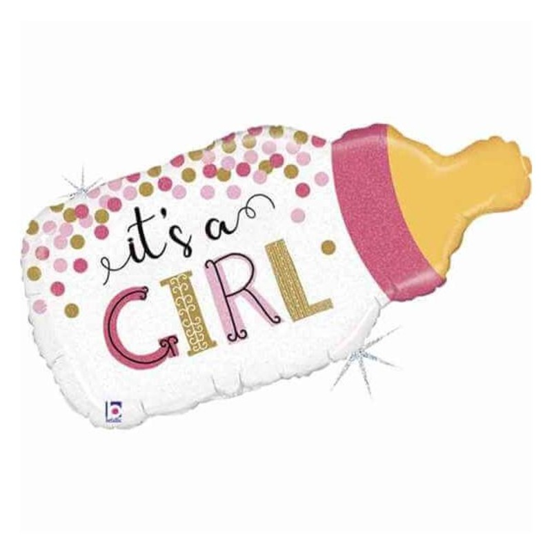 Confetti Baby Bottle Girl Foil Balloon Packaged