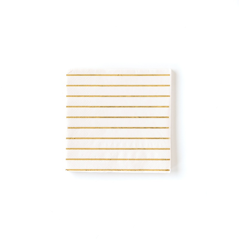 Ivory with Gold Stripe Beverage Napkins