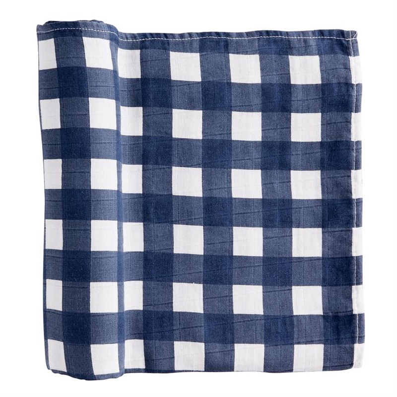 Navy Gingham Swaddle Blanket