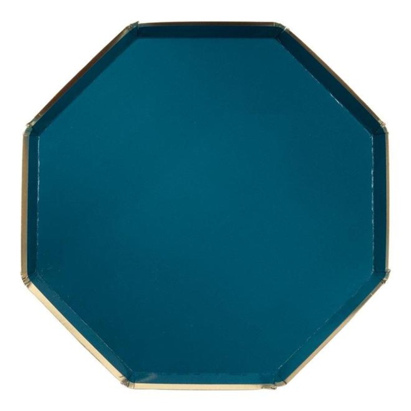 Teal Gold Trim Hex Large Plates