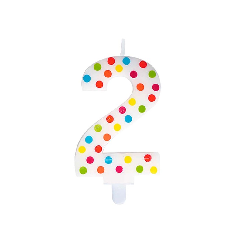 Multi Color Polk Dot Number 2 Candle - 1PC