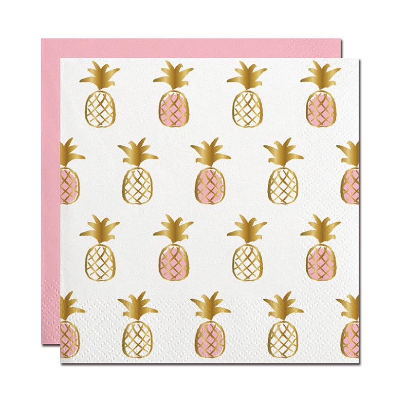 Multi Pineapple On White Beverage Napkin