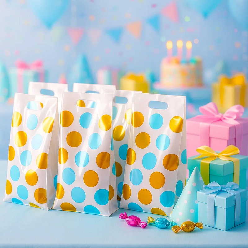 Blue Large Polka Dot Loot Bags - 10PC