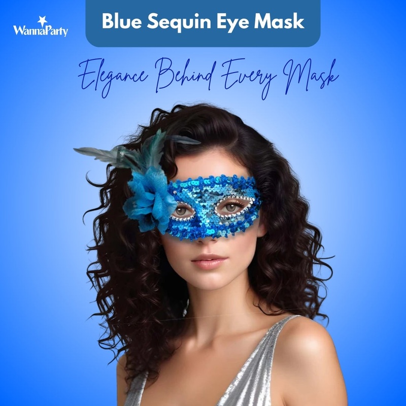 Blue Sequin Eye Mask with Blue Flower