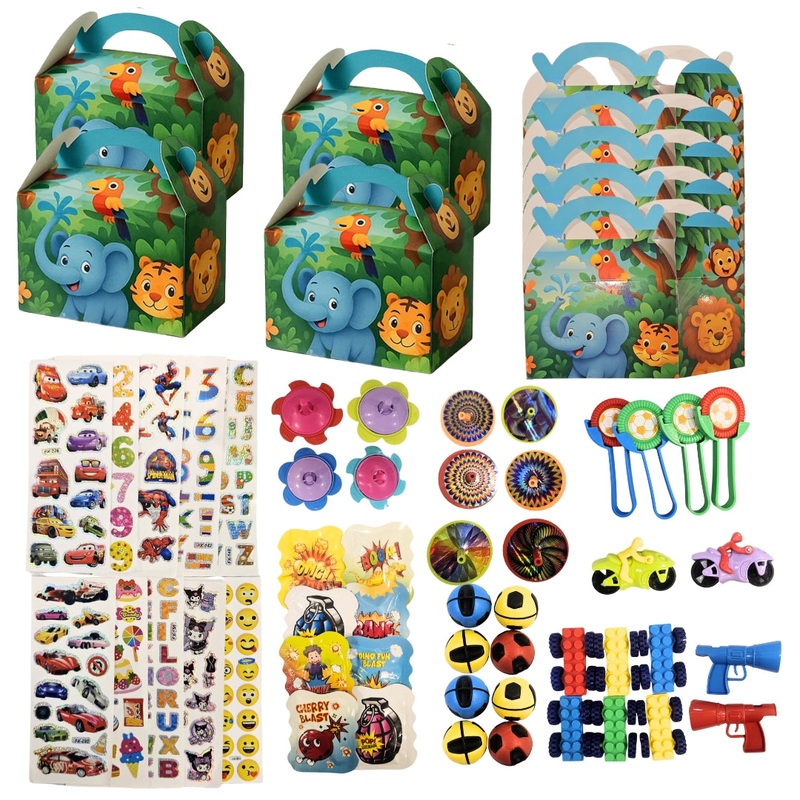 Jungle Animal Theme Treat Boxes with Mixed Return Gift Favors Combo Pack - 60PC
