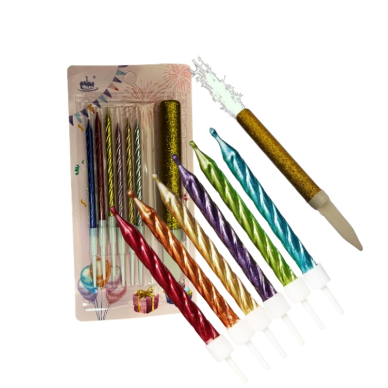 Multicolor Swirl Candle with Sparkling Candle - 7PC Set