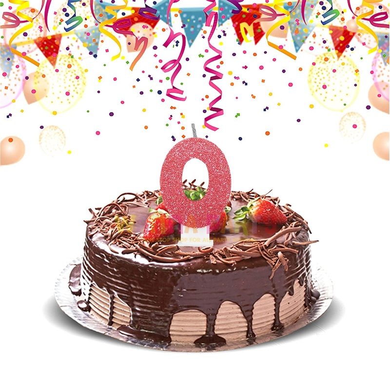 Number 0 Candle Red Glitter - 1PC