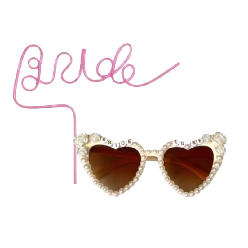 Bride Sunglasses for Bachelorette & Pink Bride Straw Combo
