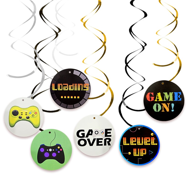 Level Up Video Game Hanging Swirls Decoations, 12 Pcs Hangig Swirls Video Game Party Supplies, Gaming Birthday Decorations for Boys and Girls, Video Game Party Streamers, Gamer Theme Birthday Foil Ceiling Streamers Decor