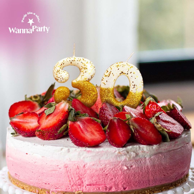 No. 30th Birthday Candle Gold & White w/ Glitter Dust - 1PC