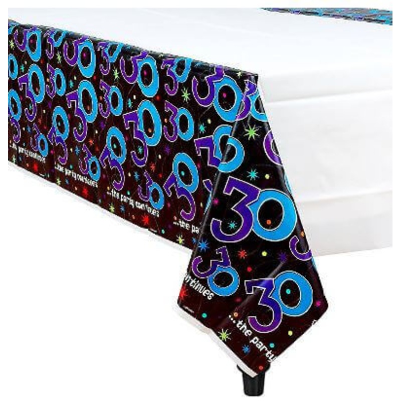 PLASTIC TABLECOVER 30TH BIRTHDAY - 54" X 102"