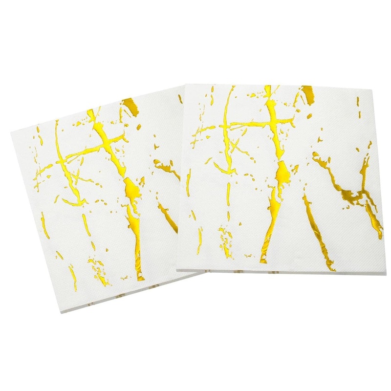 White & Gold Paper Napkins - 10PC