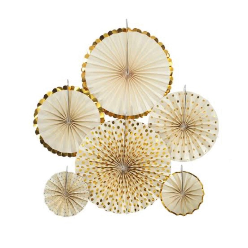 Yellow Gold Paper Fans Set - 6PC