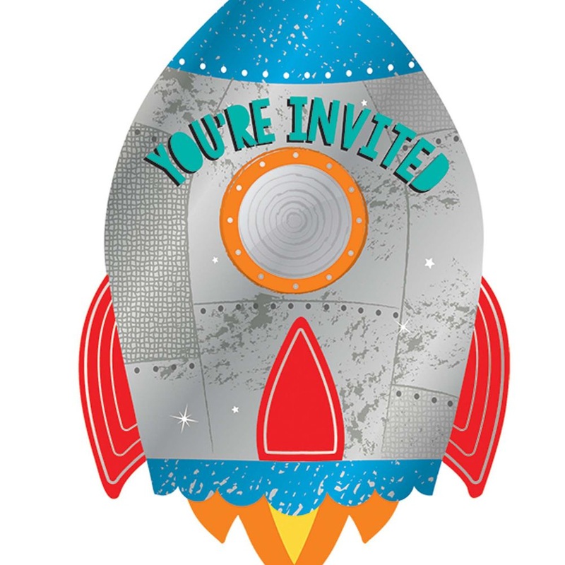 Blast Off Rocket Birthday Postcard Invitations, 8 ct