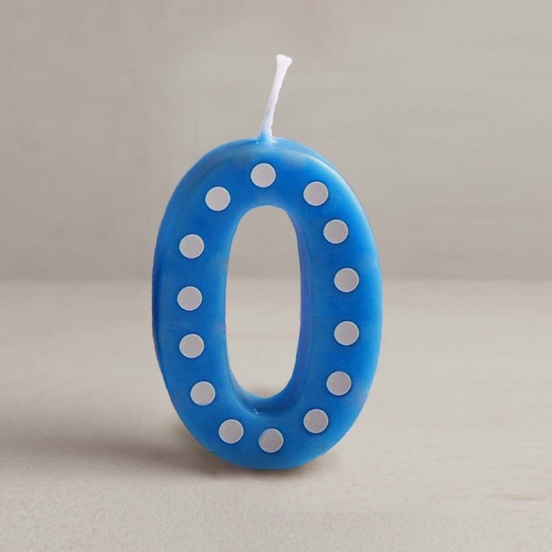 Blue Polka Dot Number 0 Candle - 1PC