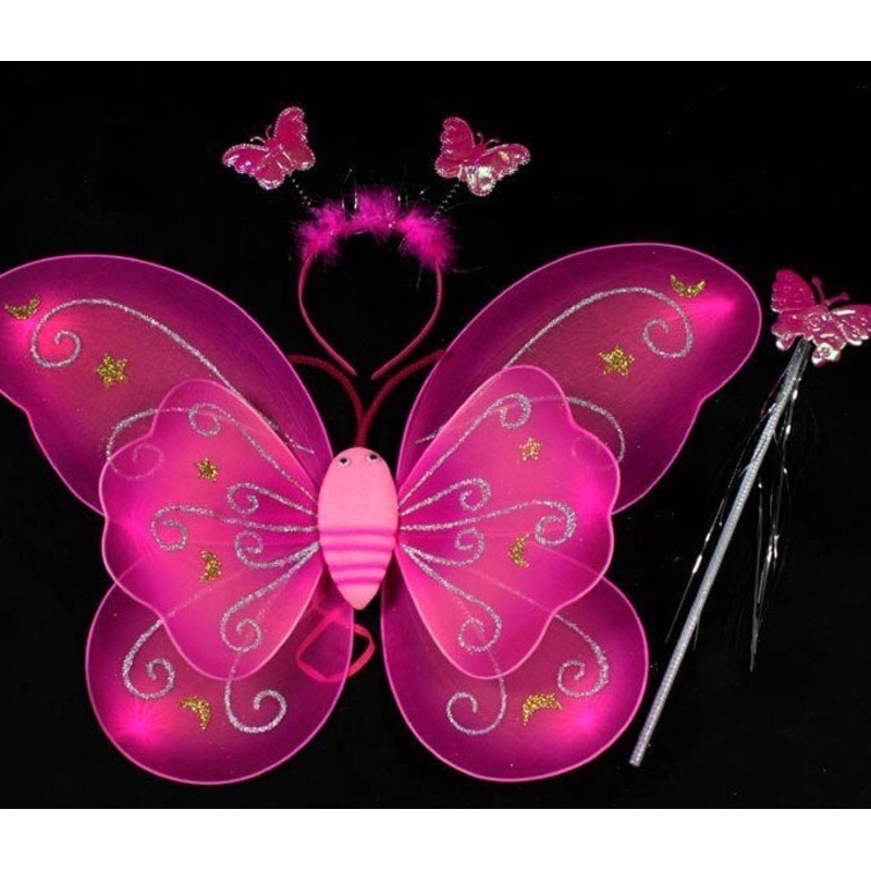 Butterfly Wings, Wand w/ Headband Set For Girls - 3PC
