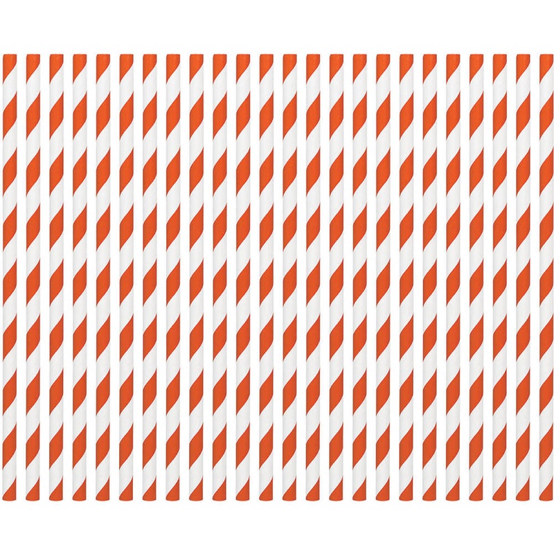 Orange & White Striped Paper Straws (24 ct)