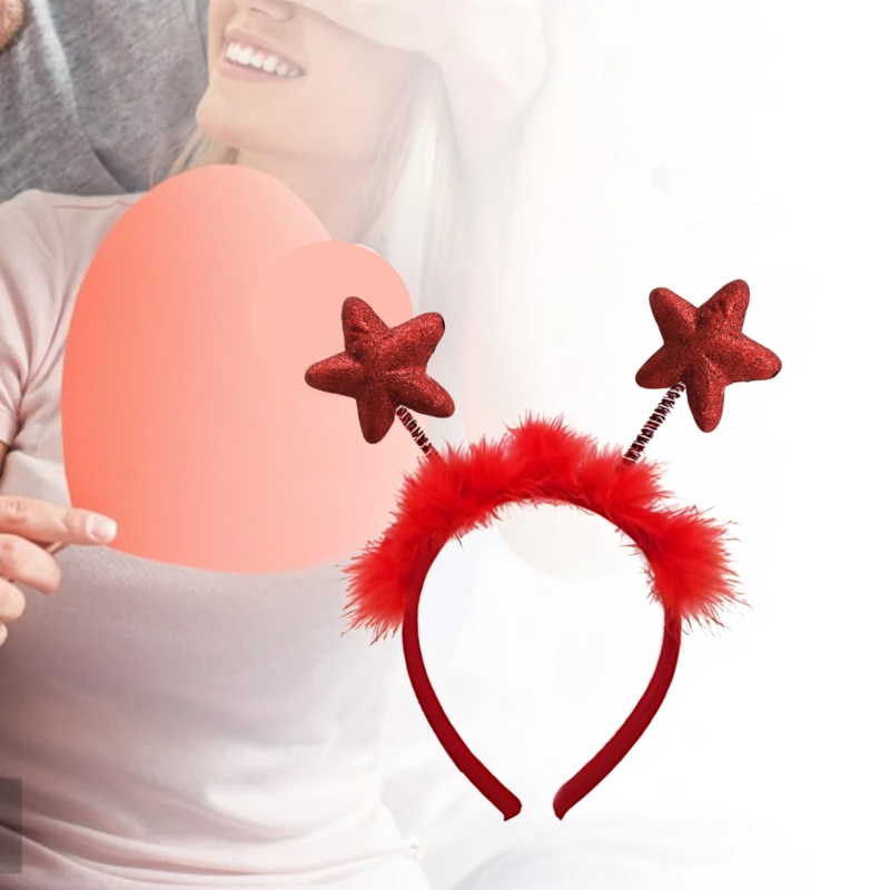 Red Headband w/ Glittery Stars & PomPom - 1PC