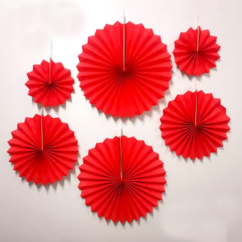 Red Paper Fans for Wall Decor - 6PC