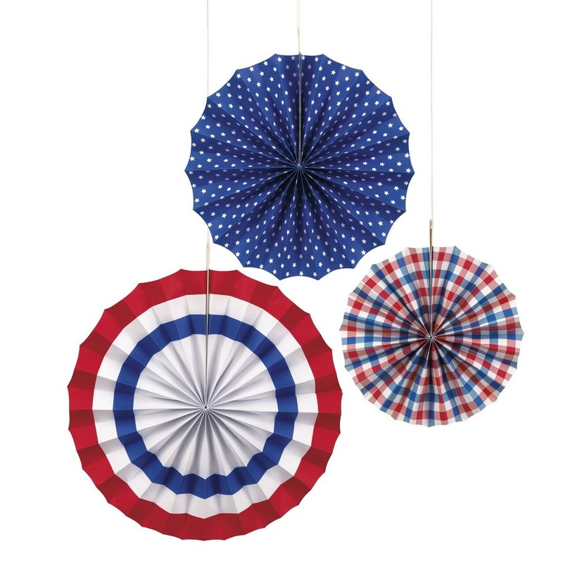 Assorted Patriotic Paper Fans (3ct)